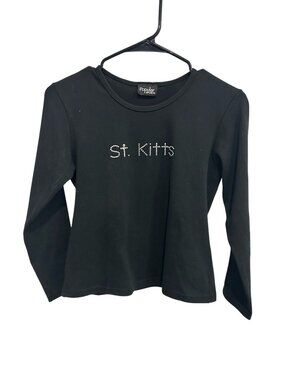 Popular Sports St. Kitts Black Long Sleeve Rhinestone Shirt Sporty Glam